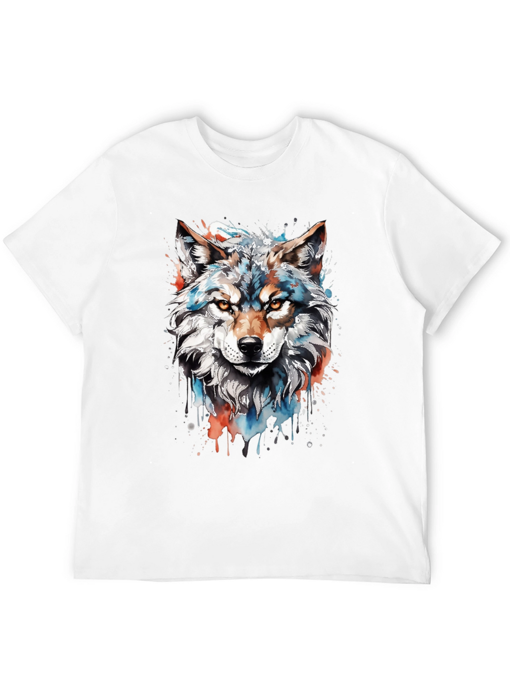 Camiseta Negra con Diseño de Lobo Acuarela