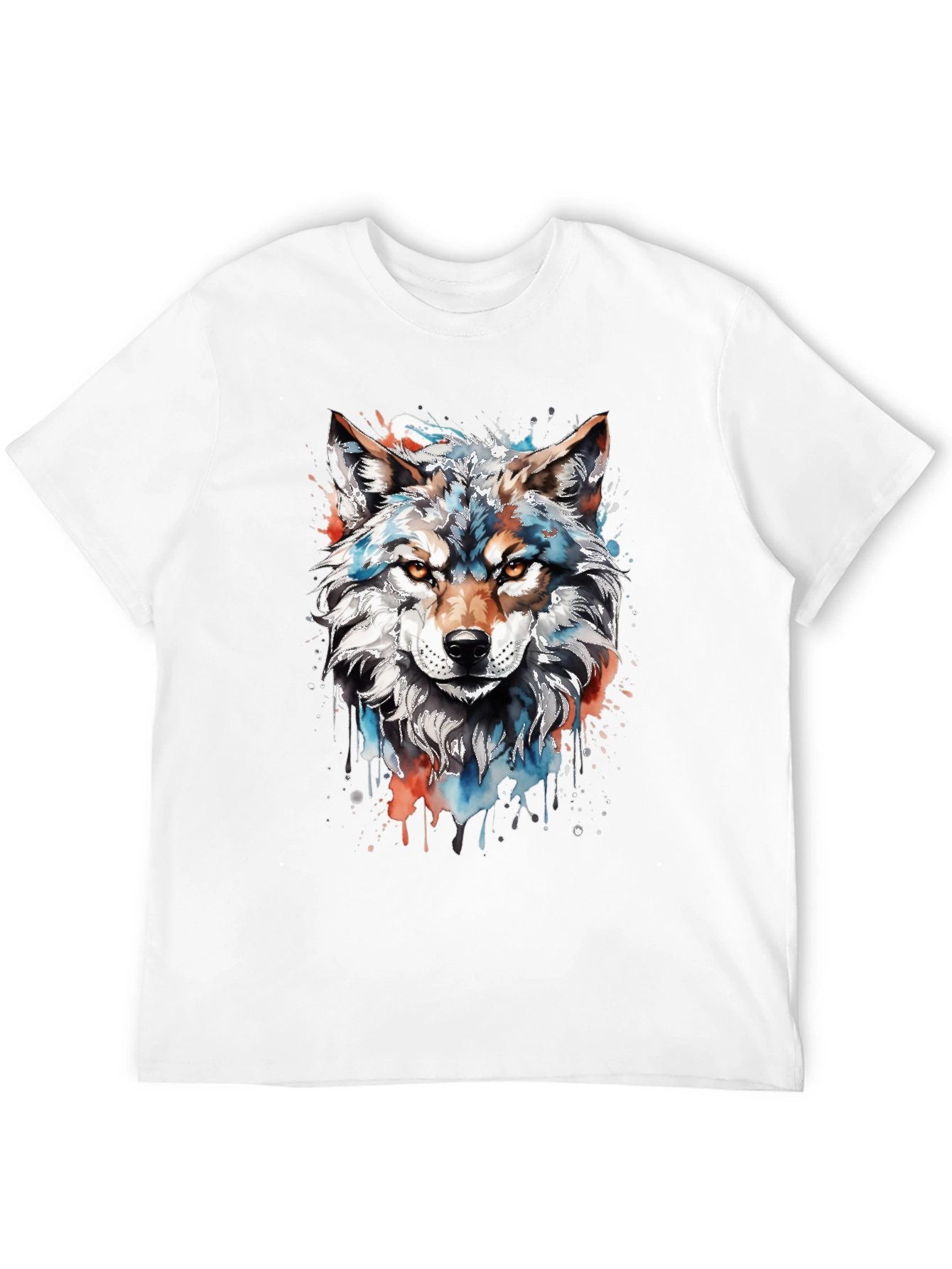 Camiseta Negra con Diseño de Lobo Acuarela