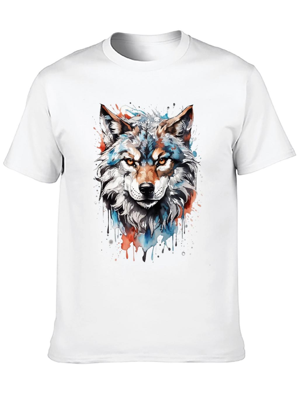 Camiseta Negra con Diseño de Lobo Acuarela