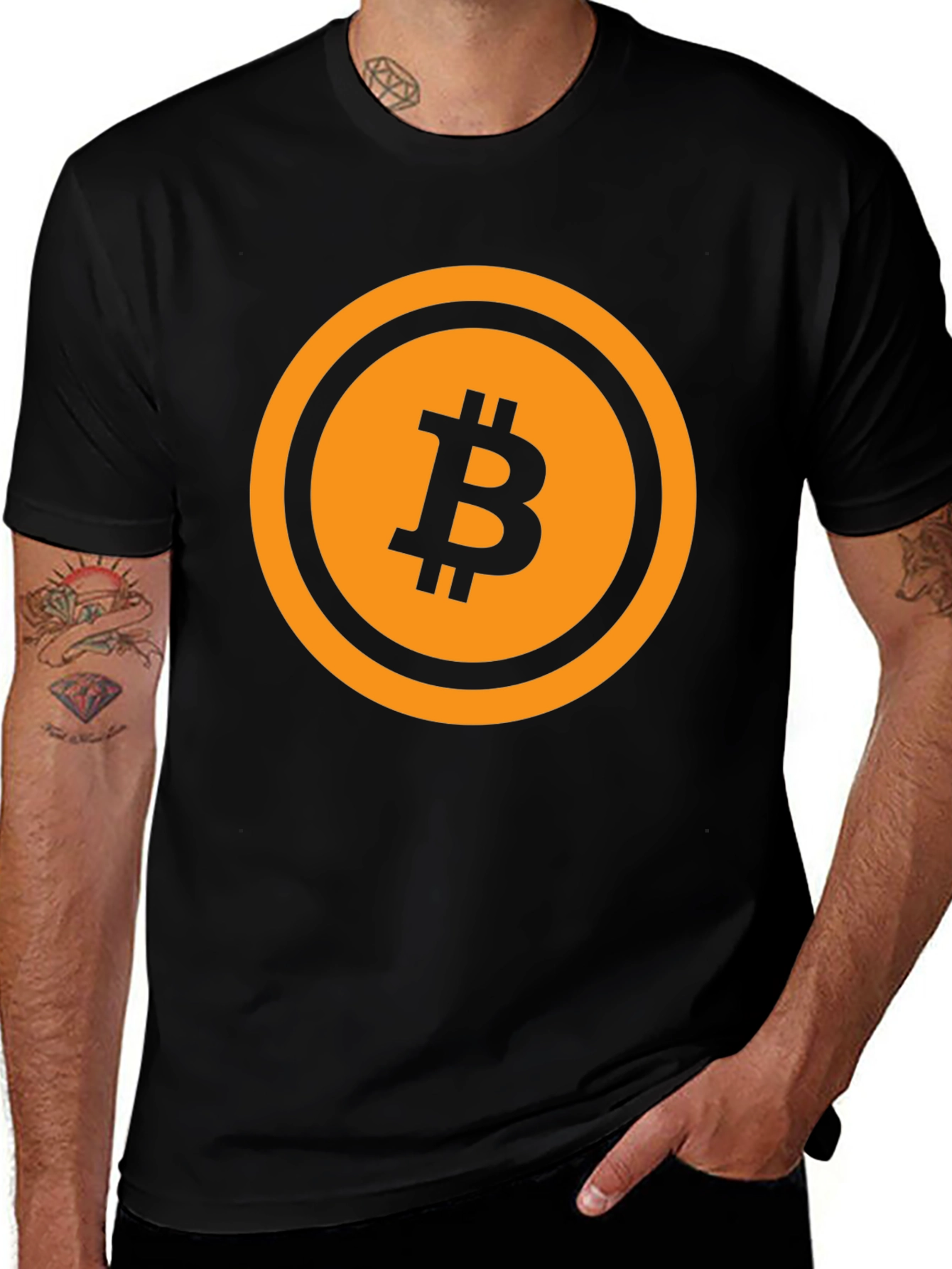 Camiseta Bitcoin - Diseño Circular Naranja y Negro