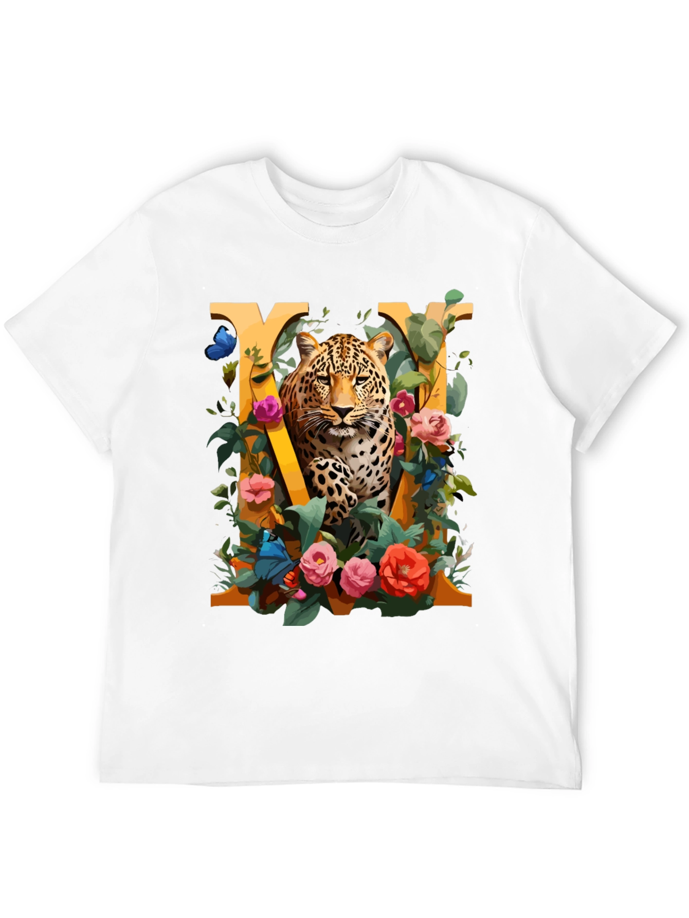 Camiseta Negra con Diseño de Leopardo Floral