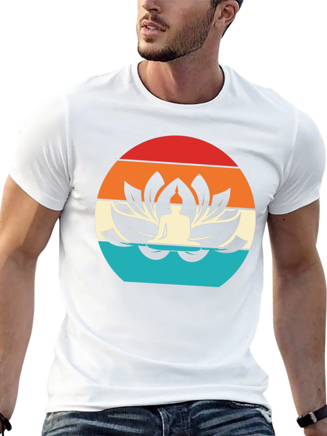 Camiseta Hombre Buda Flor de Loto Diseño Retro