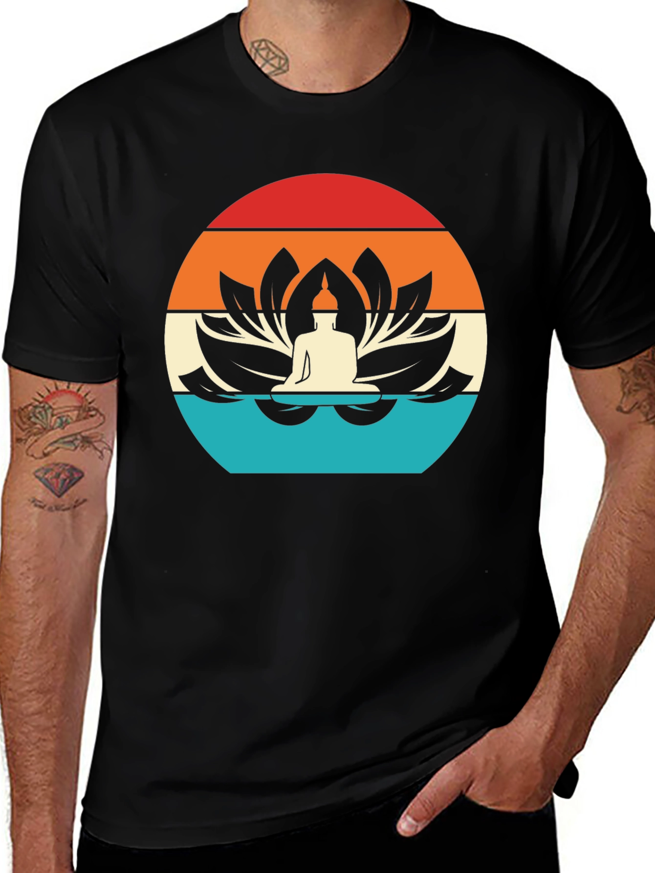 Camiseta Hombre Buda Flor de Loto Diseño Retro