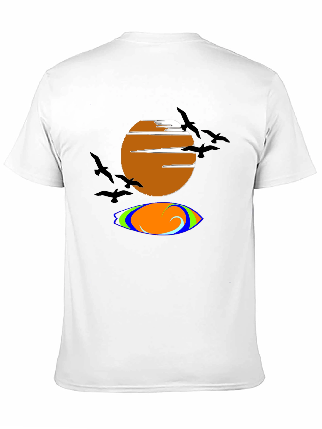 Camiseta Negra con Diseño de Atardecer y Surf