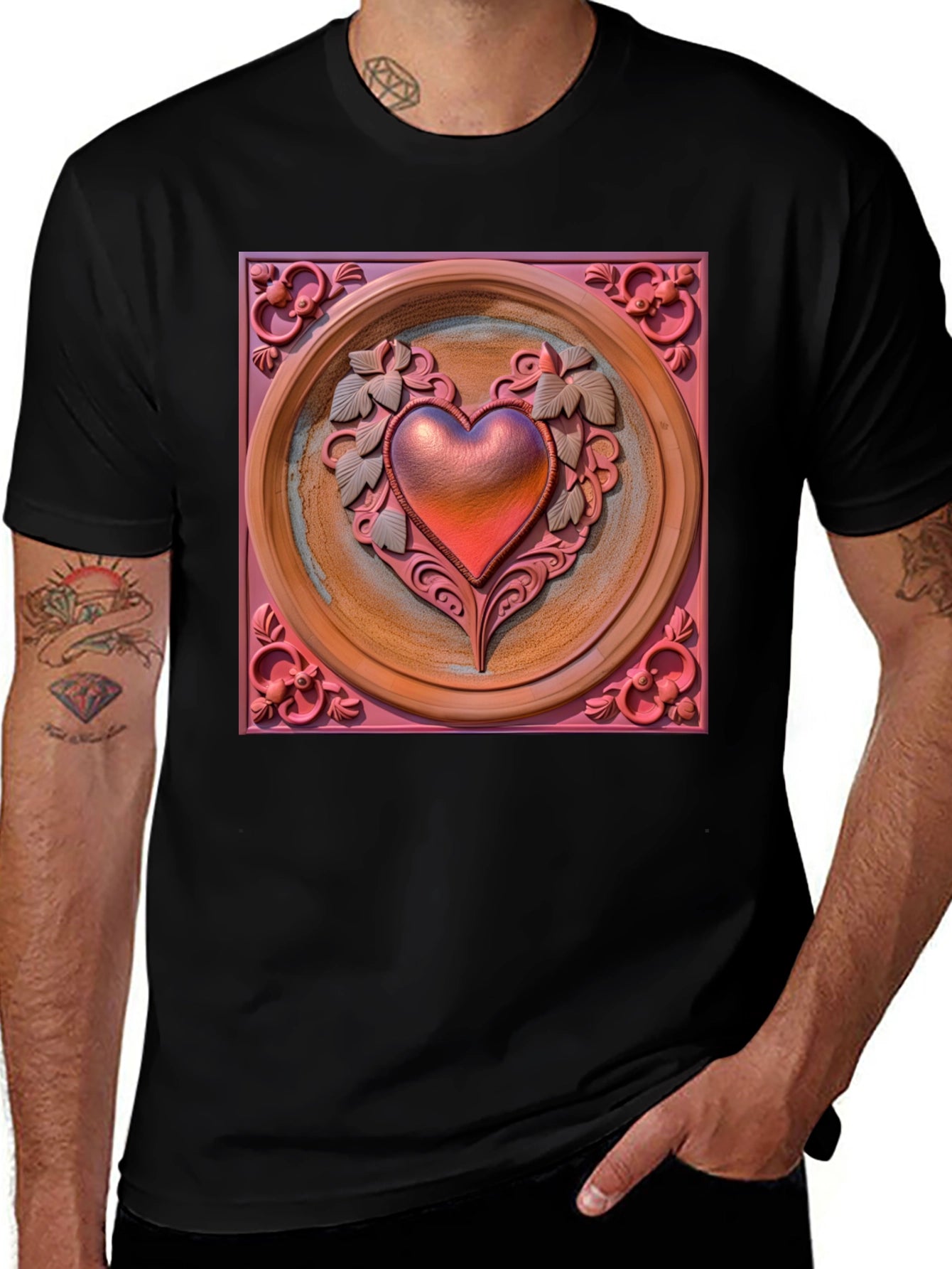 Camiseta Negra con Corazón Decorativo