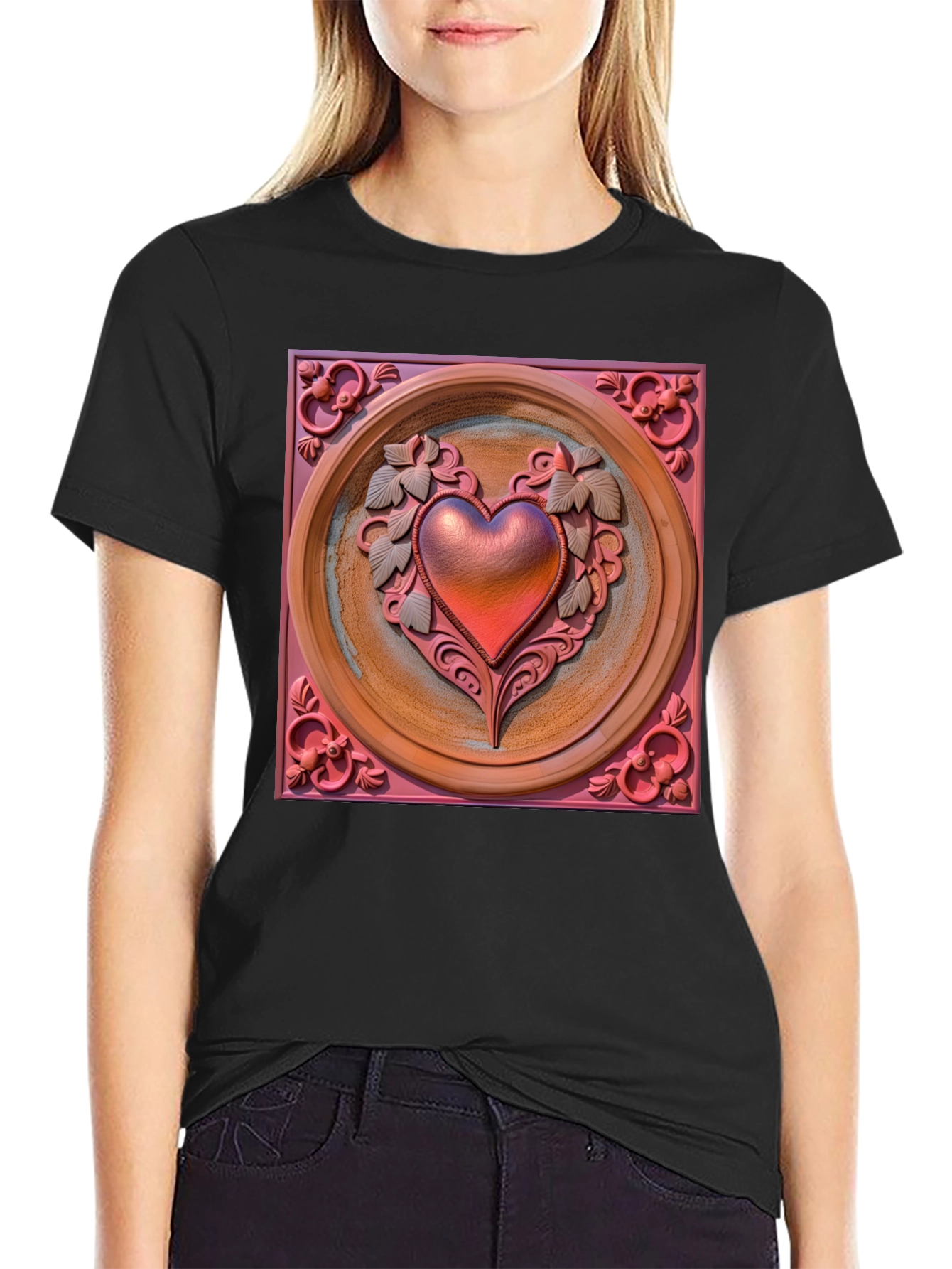 Camiseta Negra con Corazón Decorativo