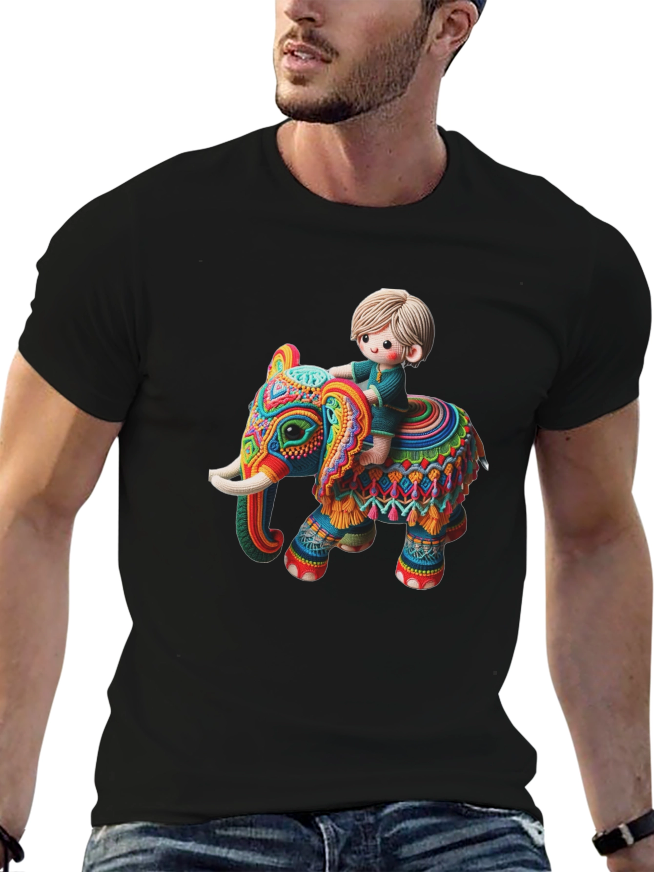 Camiseta Negra con Diseño de Elefante Infantil