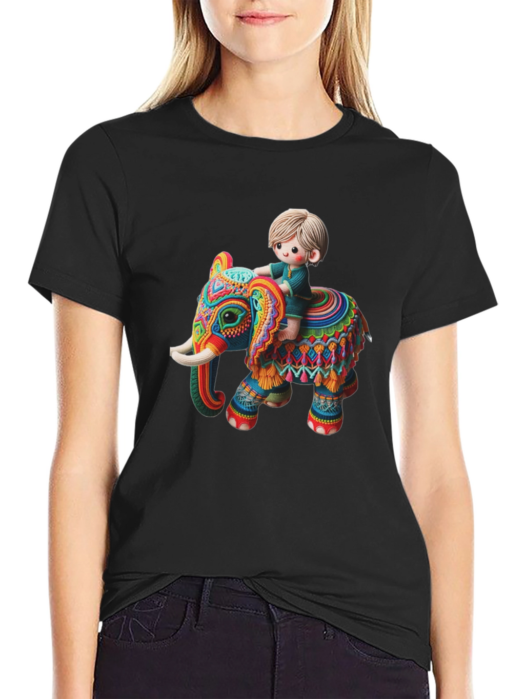 Camiseta Negra con Diseño de Elefante Infantil
