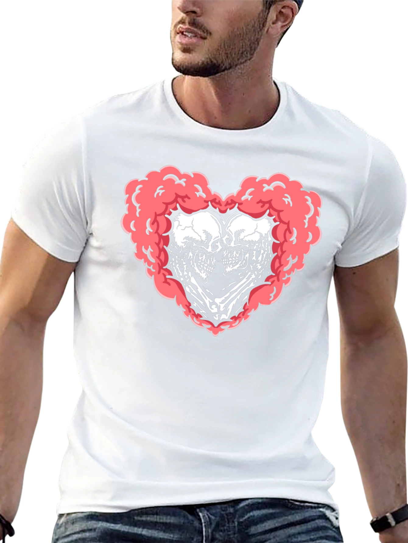 Camiseta Negra con Diseño de Corazón de Calaveras