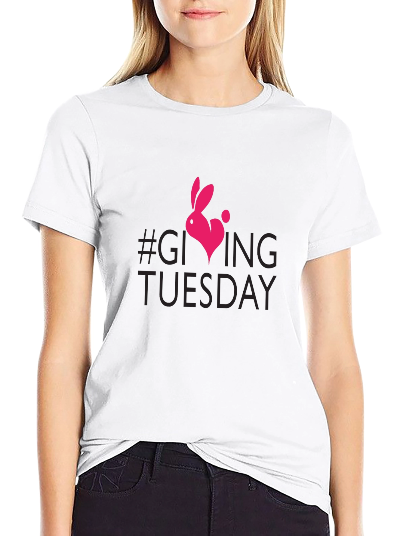 Camiseta Negra #GivingTuesday con Conejo Corazón
