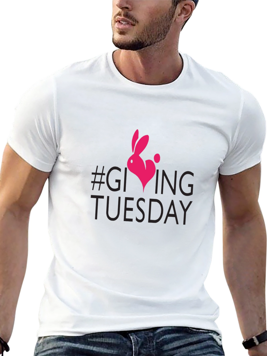 Camiseta Negra #GivingTuesday con Conejo Corazón