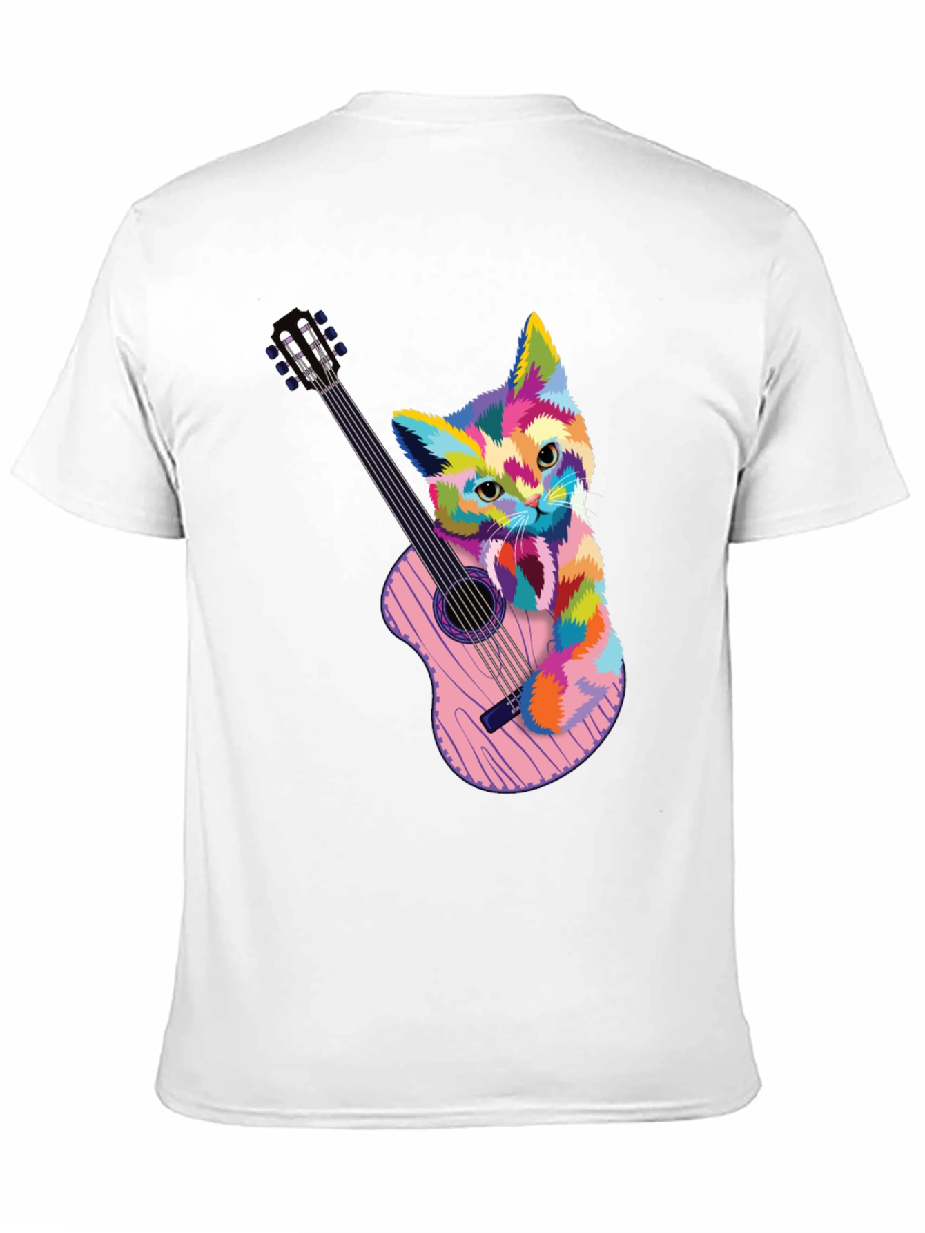 Camiseta Hombre Gato Guitarra Colorida