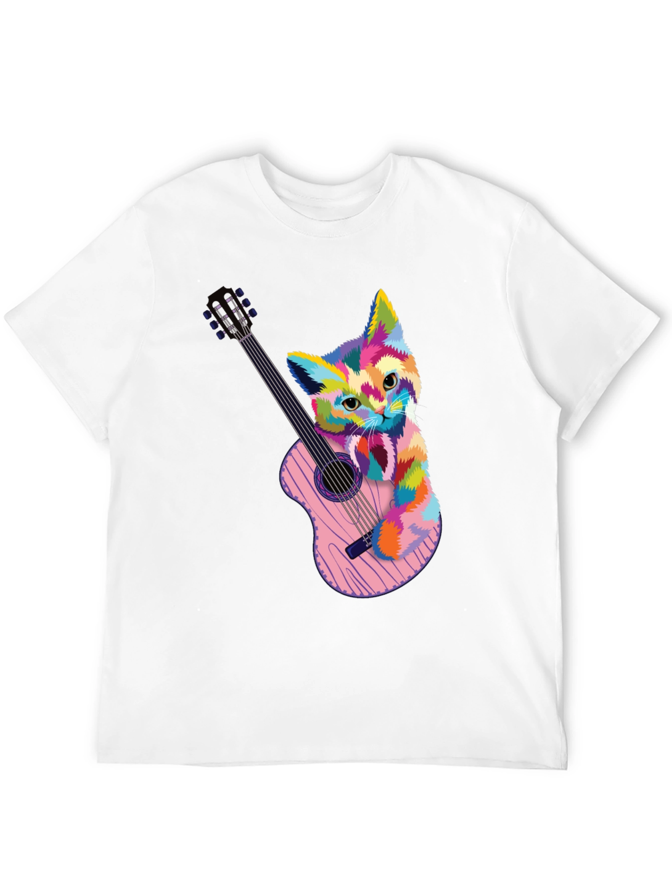 Camiseta Hombre Gato Guitarra Colorida