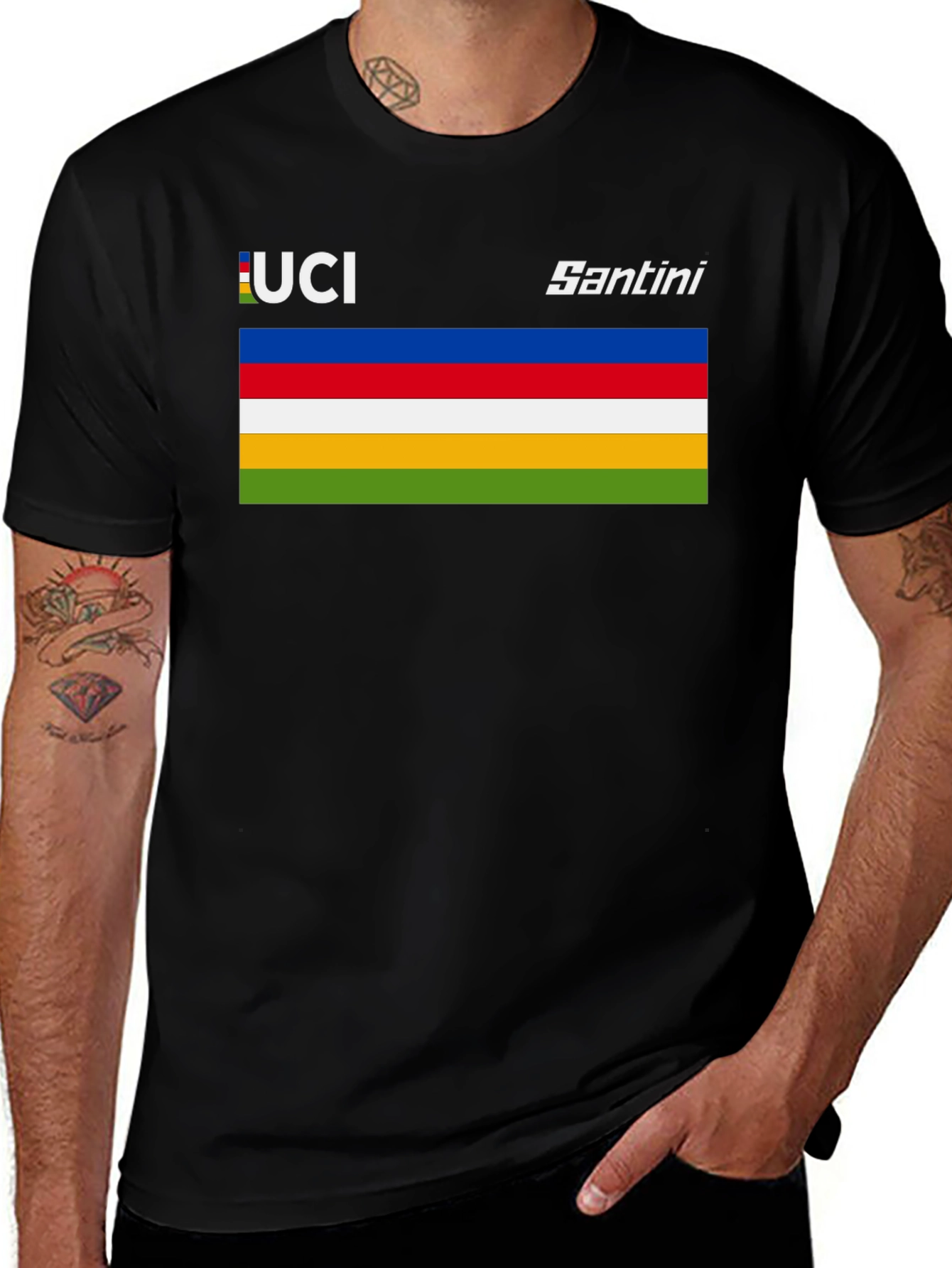 Camiseta Negra con Diseño Ciclista UCI Santini