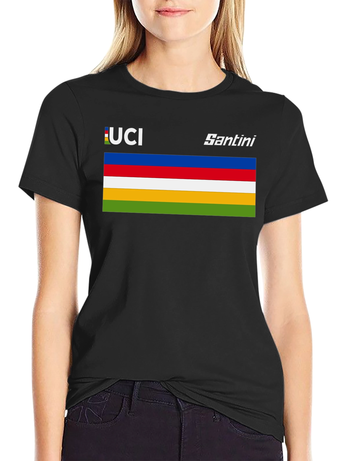 Camiseta Negra con Diseño Ciclista UCI Santini
