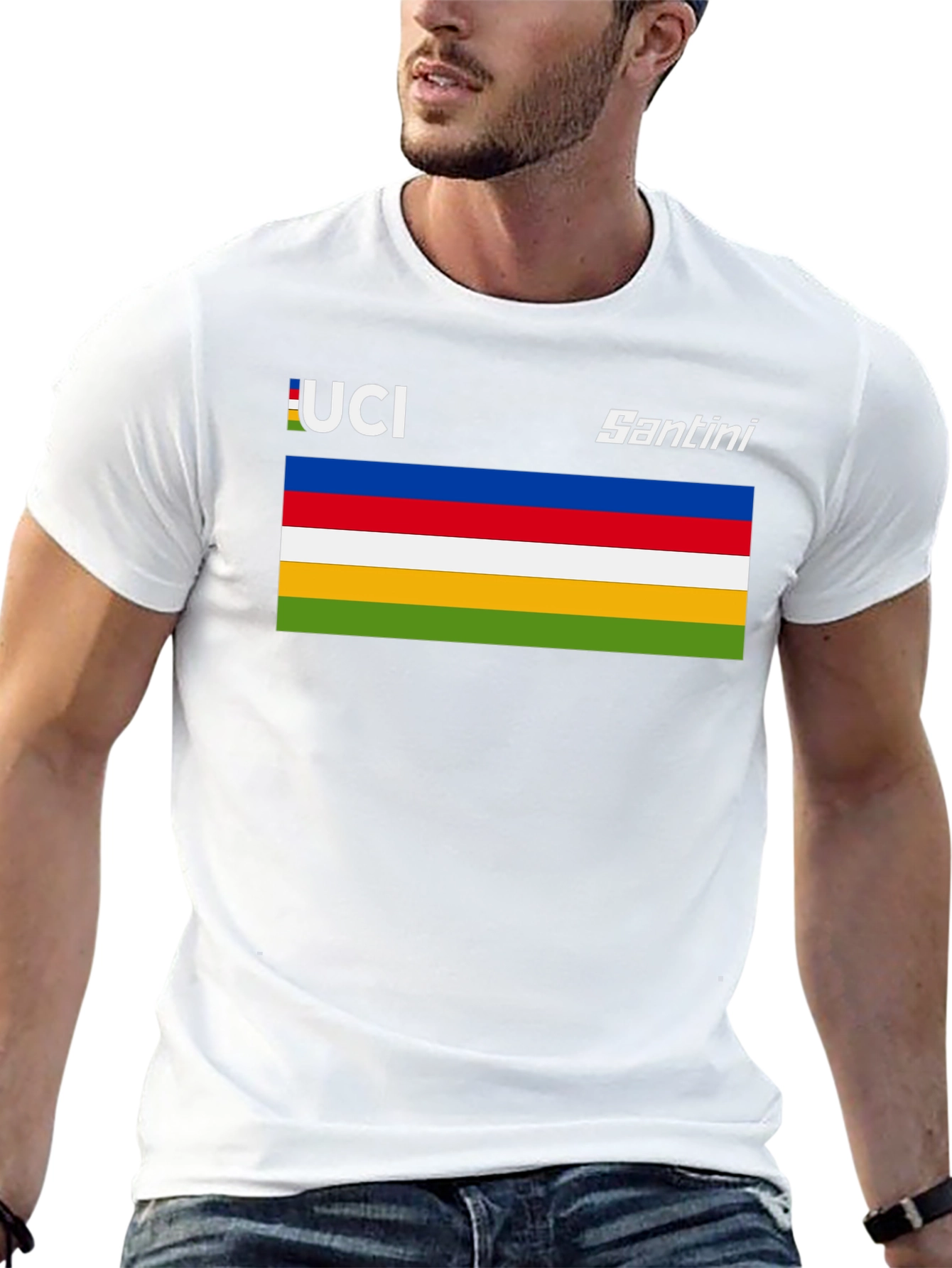 Camiseta Negra con Diseño Ciclista UCI Santini