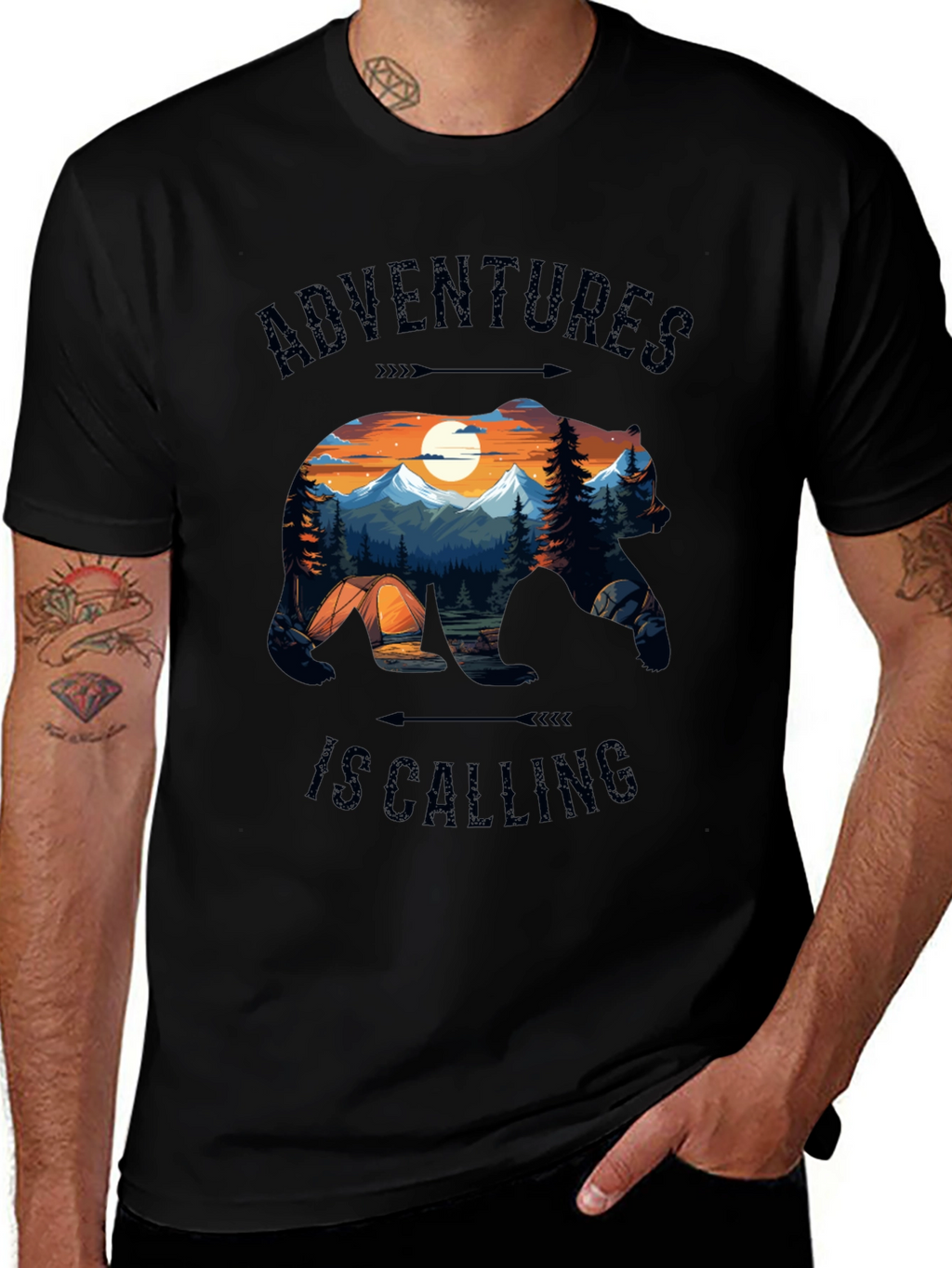 Camiseta Negra Adventures Is Calling Estilo Naturaleza