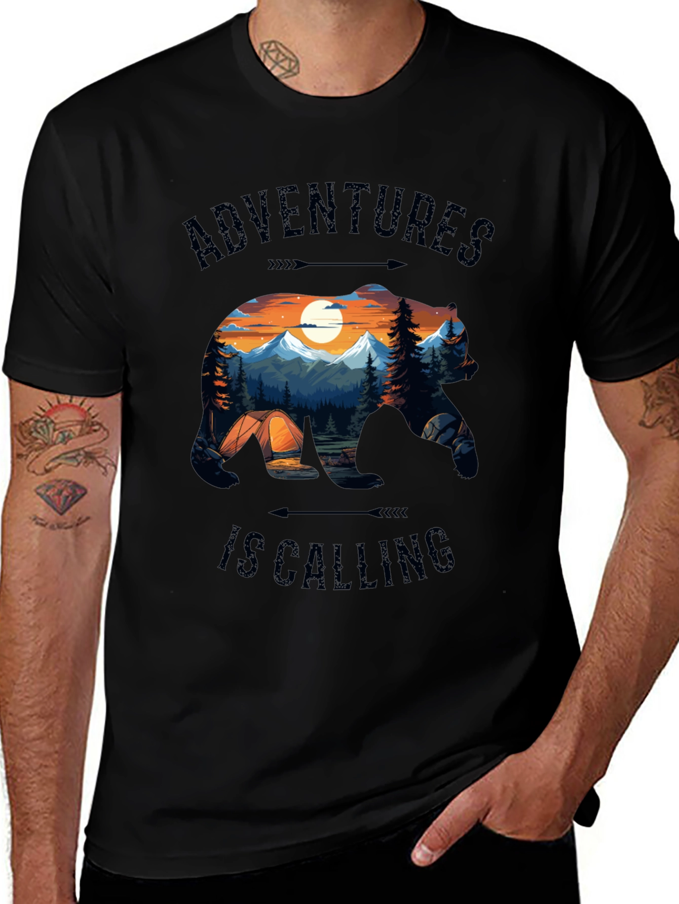 Camiseta Negra Adventures Is Calling Estilo Naturaleza