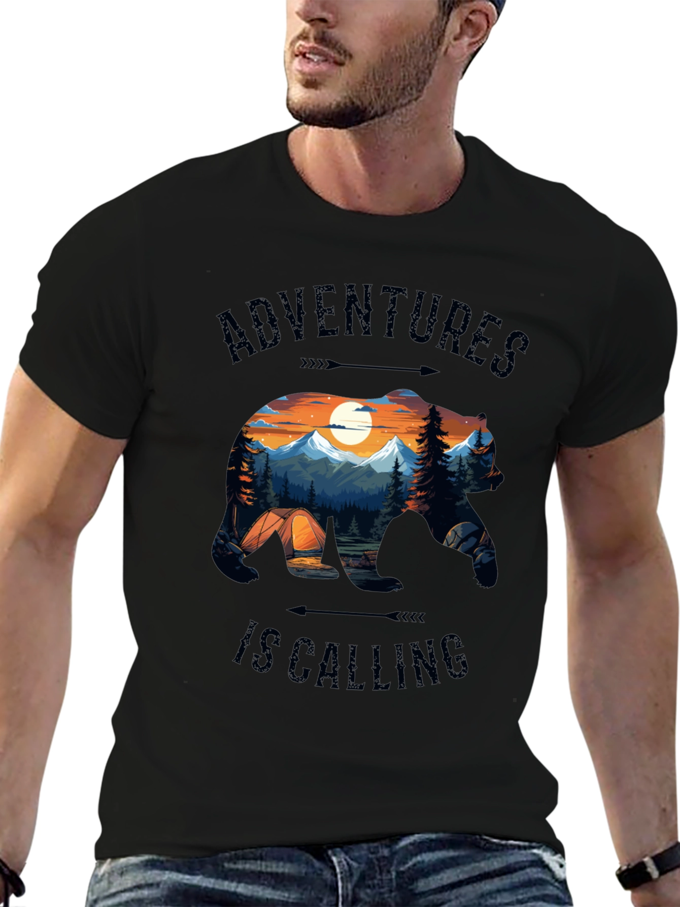 Camiseta Negra Adventures Is Calling Estilo Naturaleza