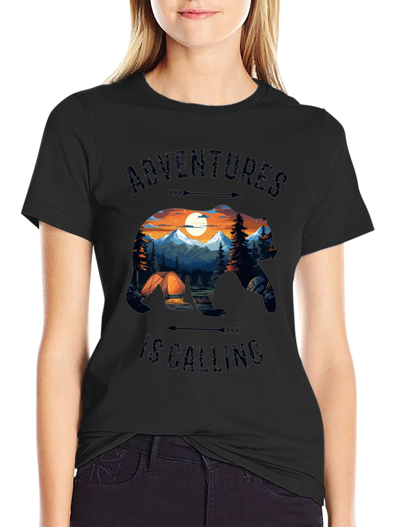 Camiseta Negra Adventures Is Calling Estilo Naturaleza