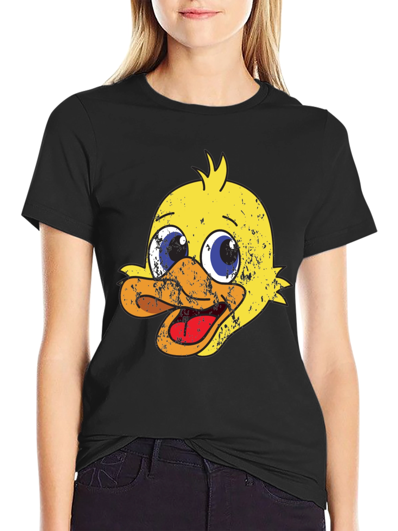 Camiseta Negra con Diseño de Pato Amarillo