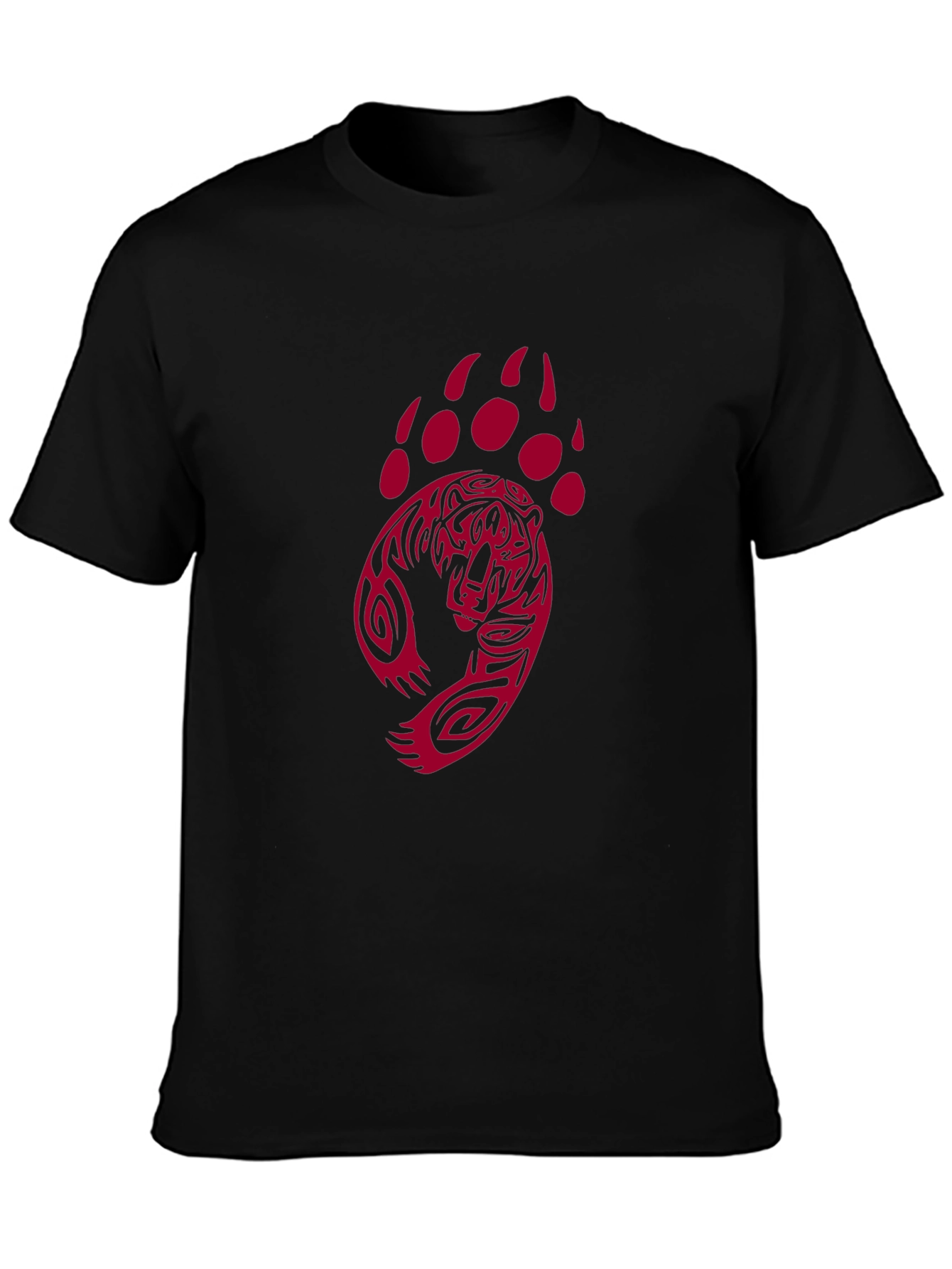 Camiseta Negra con Diseño de Oso Tribal Rojo