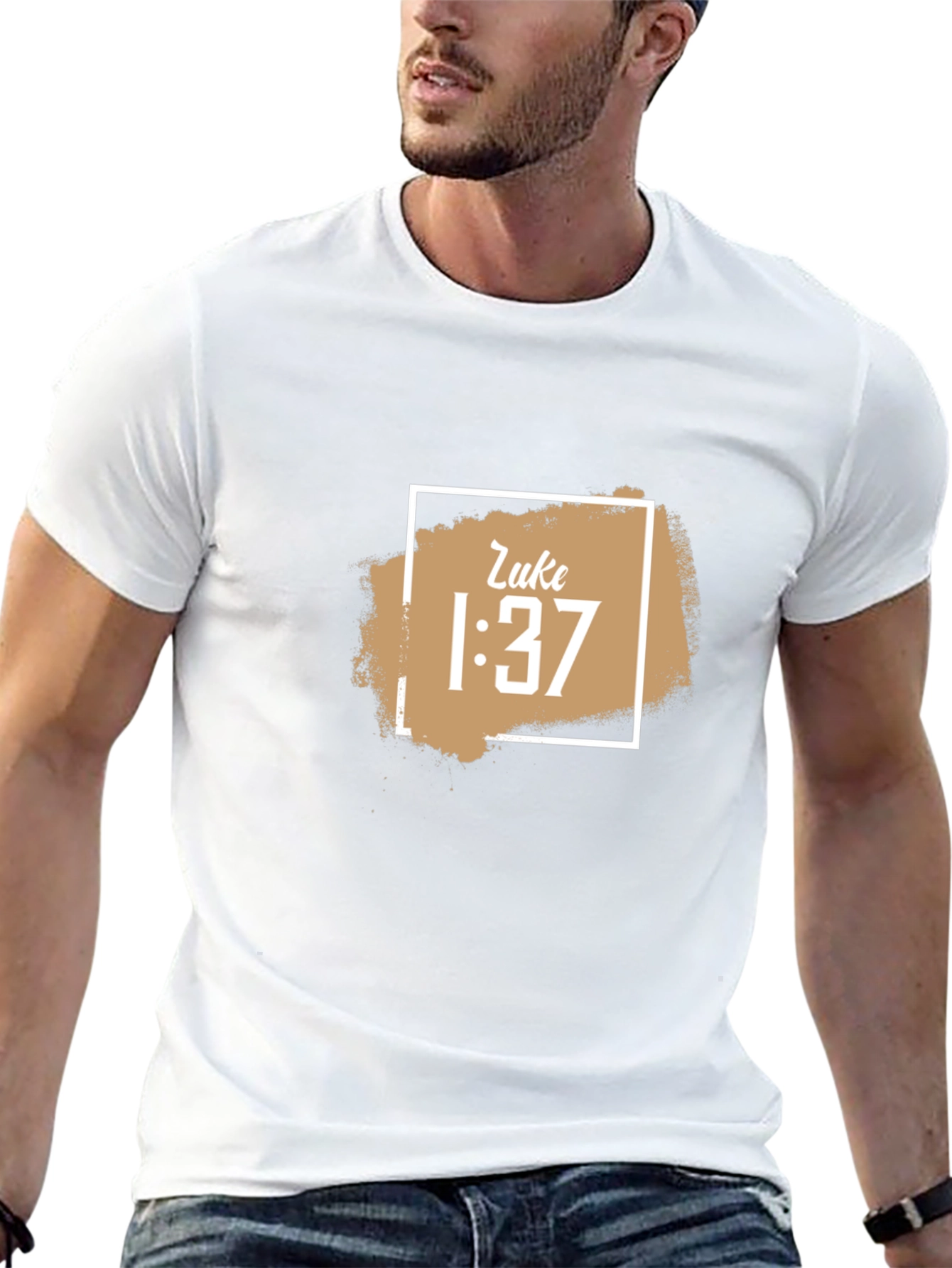 Camiseta Hombre Negra con Diseño Religioso Luke 1:37