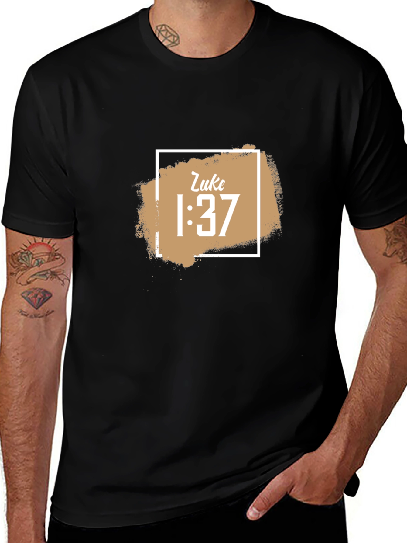 Camiseta Hombre Negra con Diseño Religioso Luke 1:37