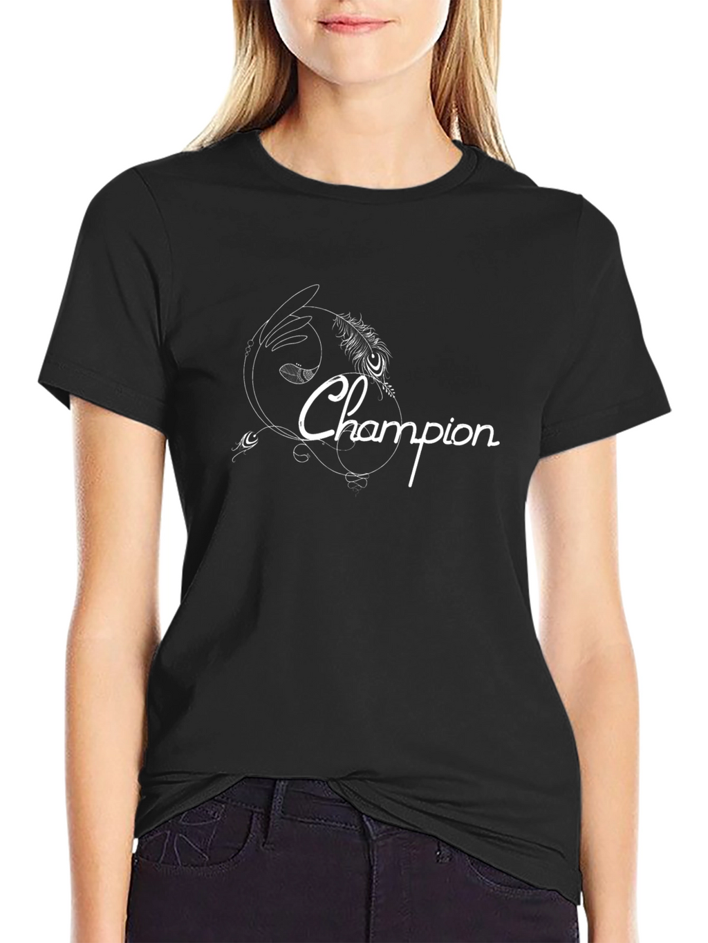 Camiseta Negra Champion Diseño Único Hombre