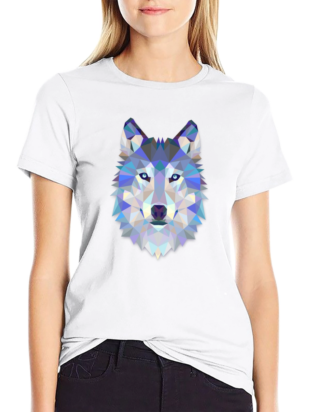 Camiseta Negra con Diseño de Lobo Geométrico