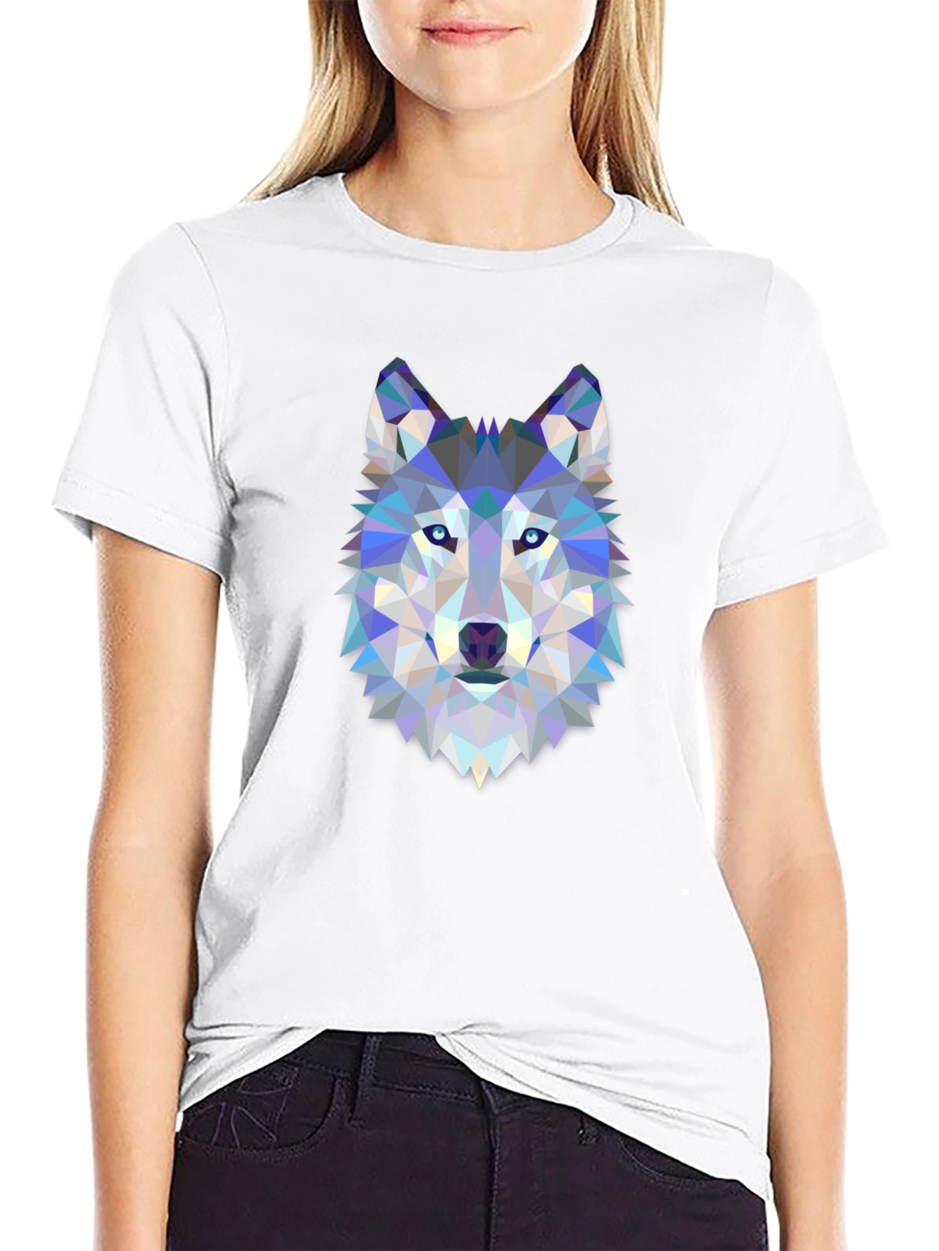 Camiseta Negra con Diseño de Lobo Geométrico