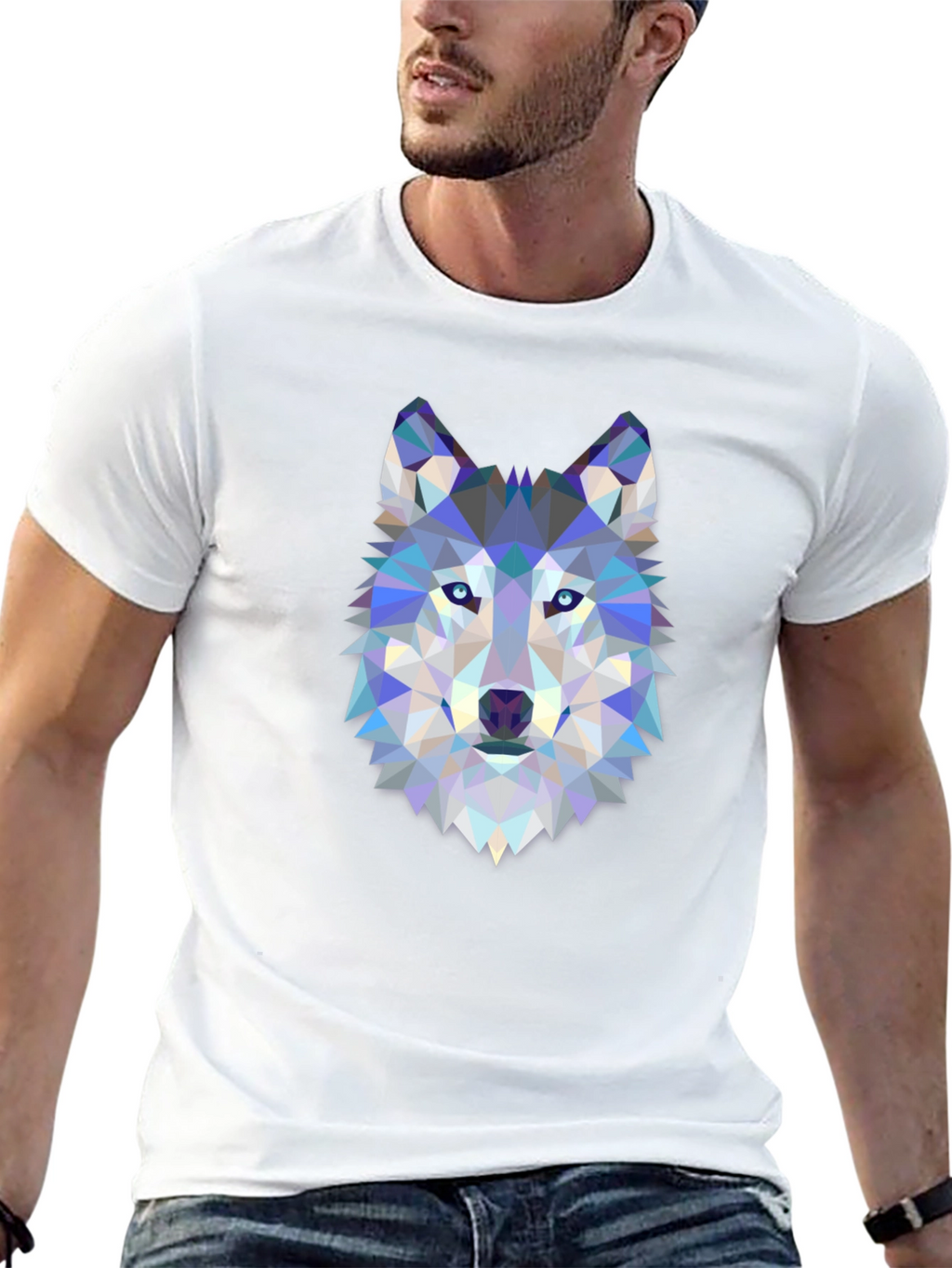 Camiseta Negra con Diseño de Lobo Geométrico