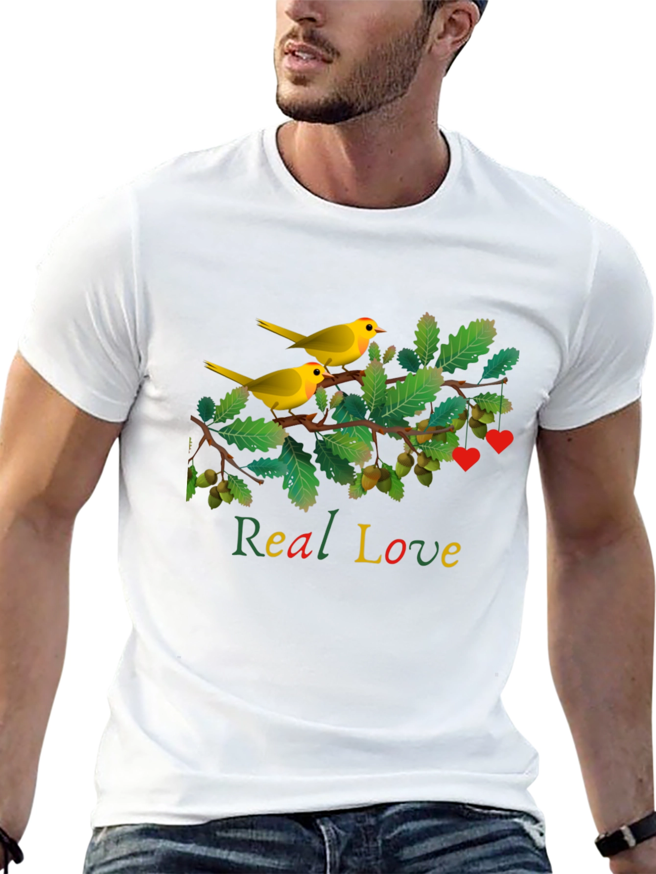 Camiseta Negra con Diseño de Aves y Real Love