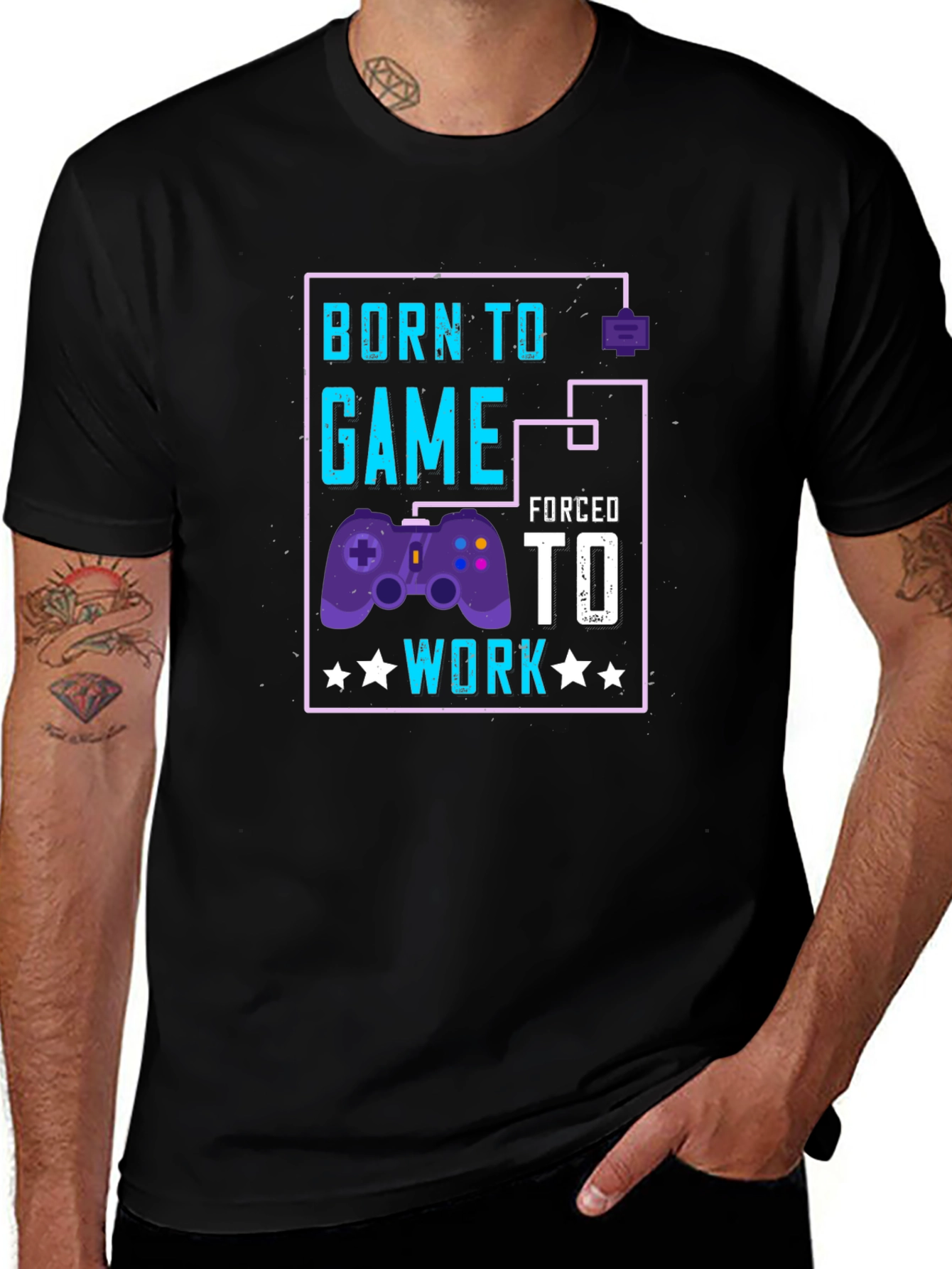 Camiseta Negra Born to Game Forced to Work