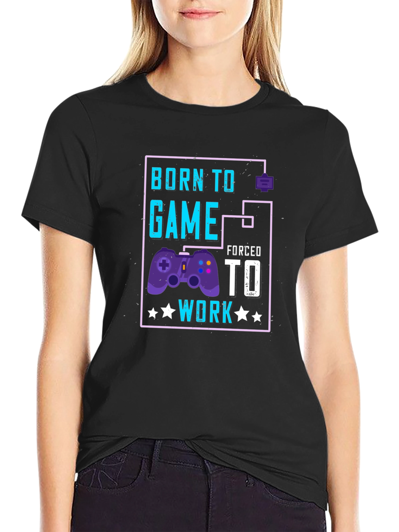 Camiseta Negra Born to Game Forced to Work