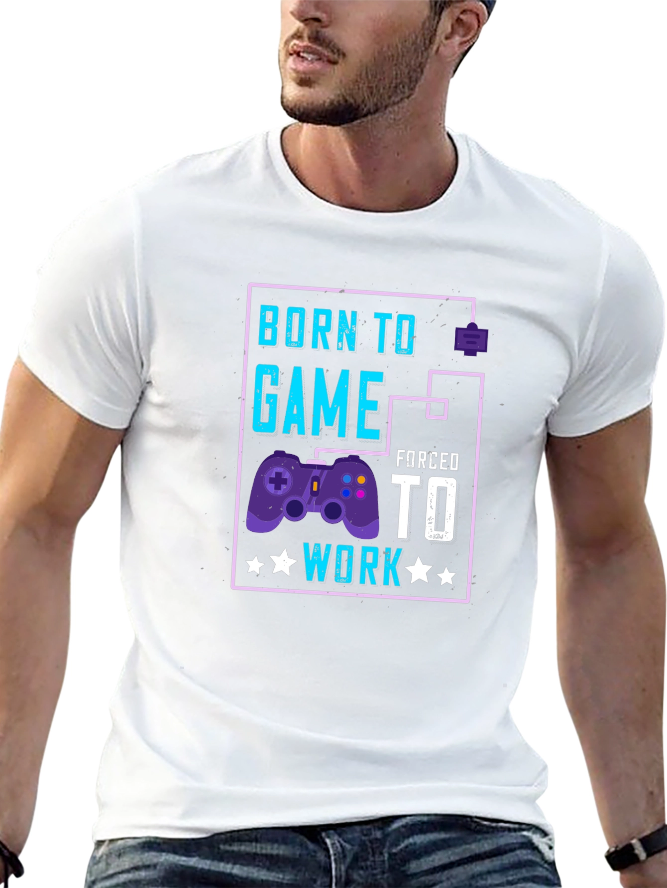 Camiseta Negra Born to Game Forced to Work