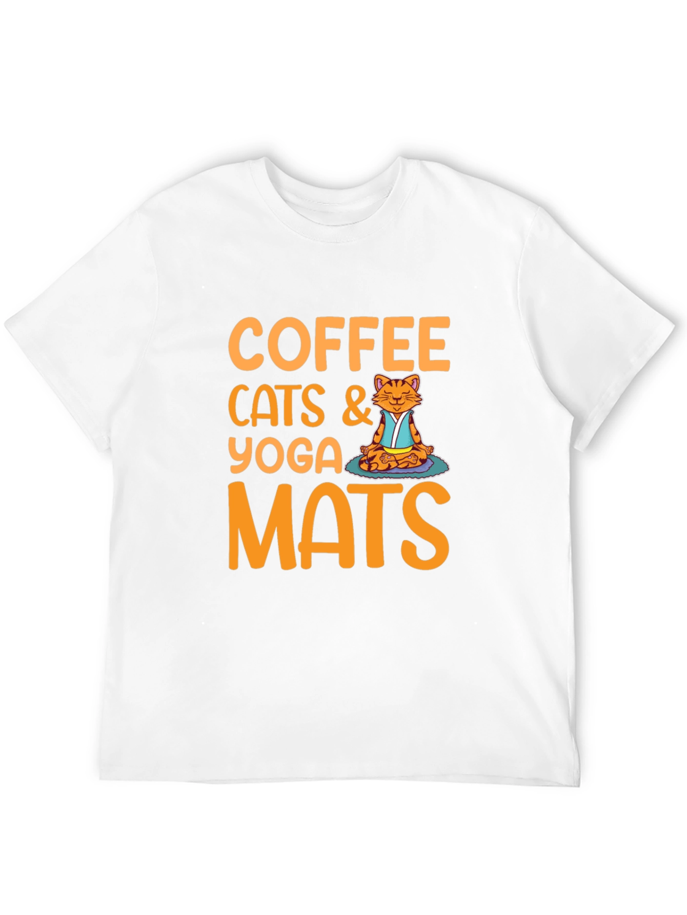Camiseta Negra con Diseño de Gato Yoga y Café