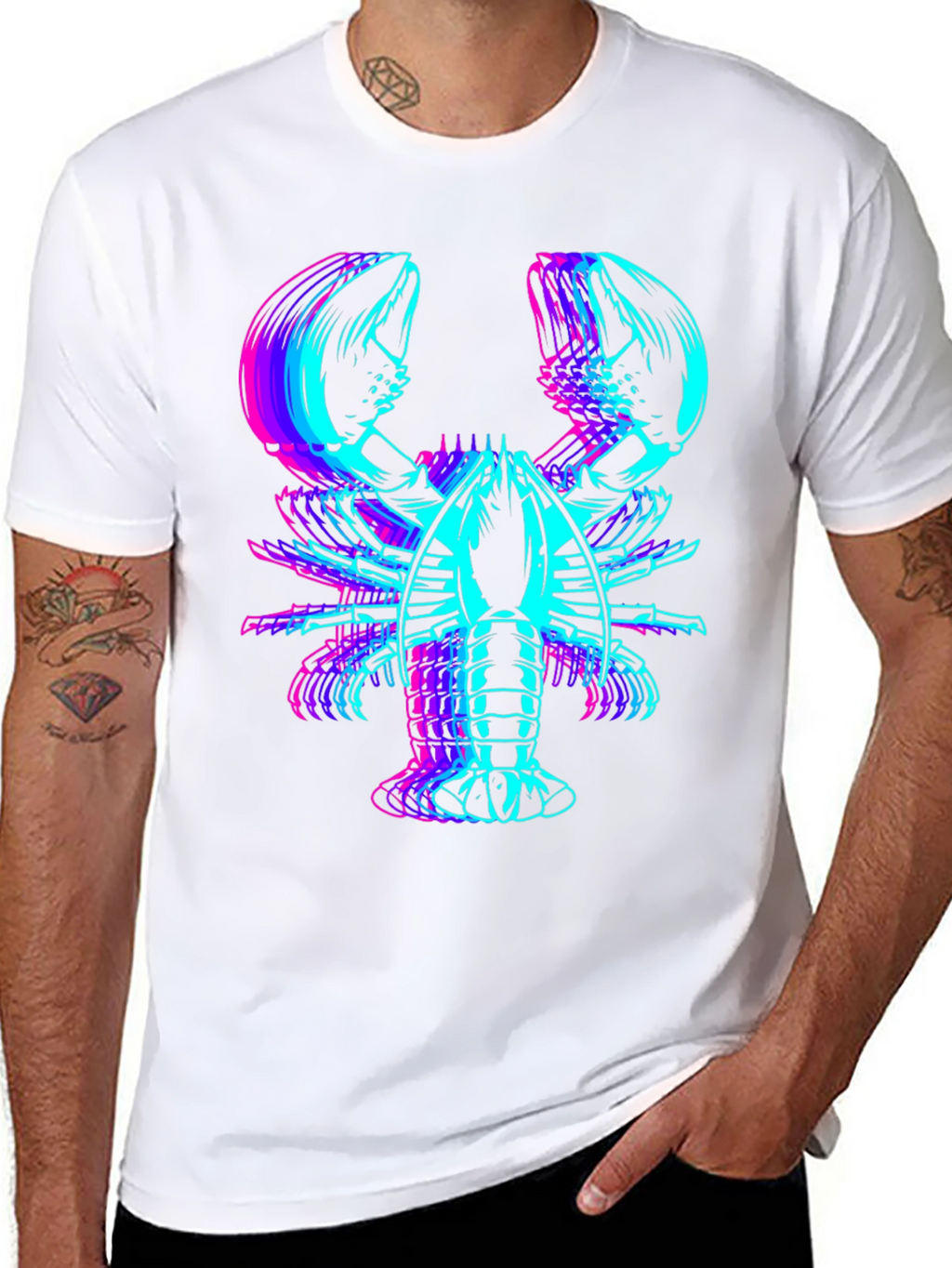 Camiseta Negra con Diseño de Langosta Neón