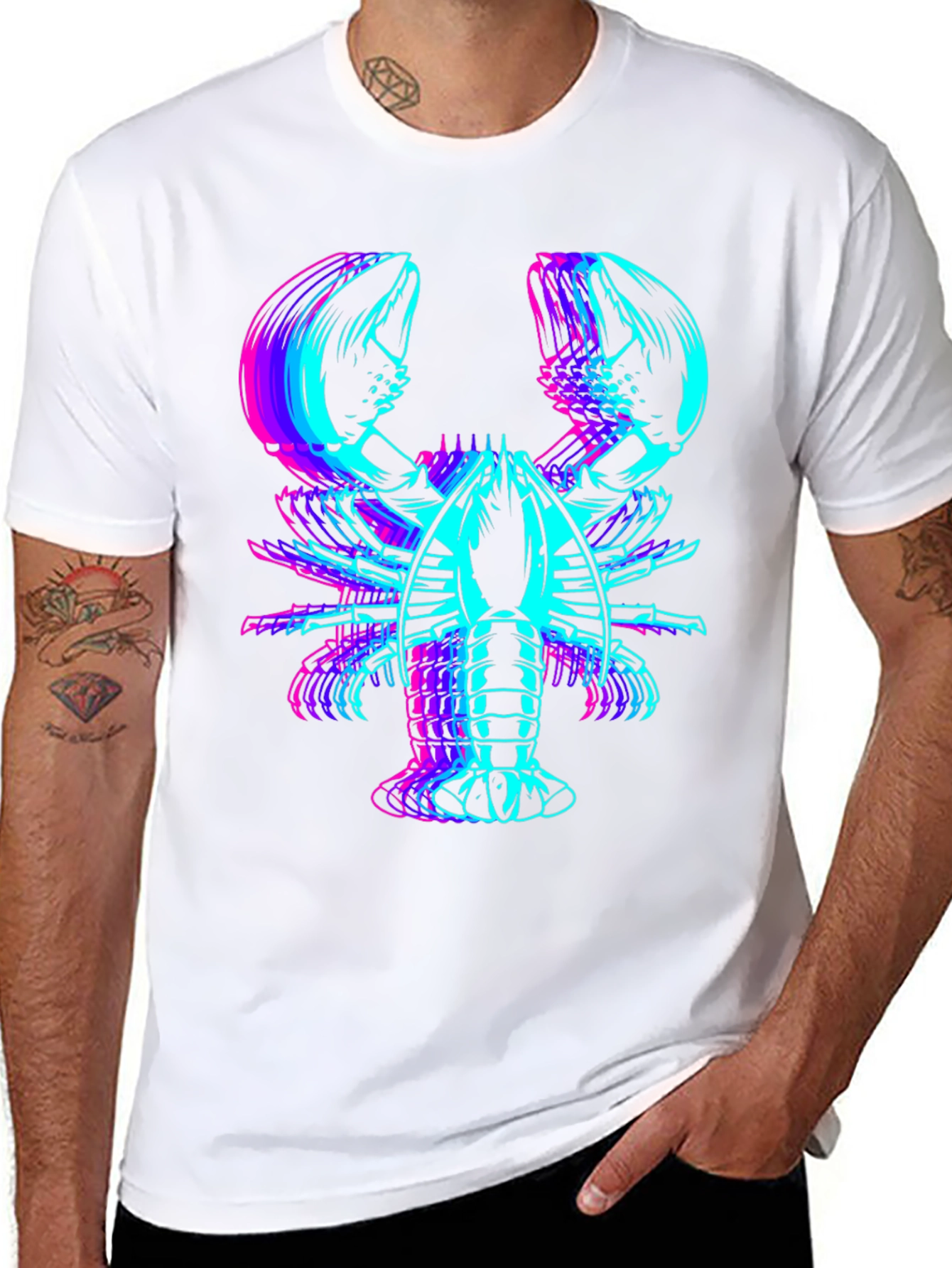 Camiseta Negra con Diseño de Langosta Neón