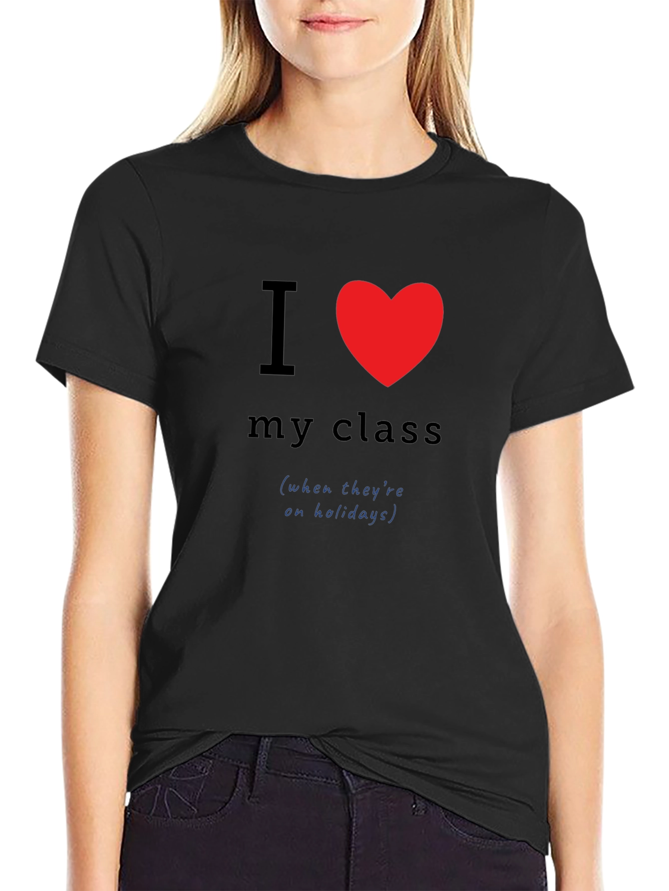 Camiseta Negra Amo a mi Clase con Corazón Rojo