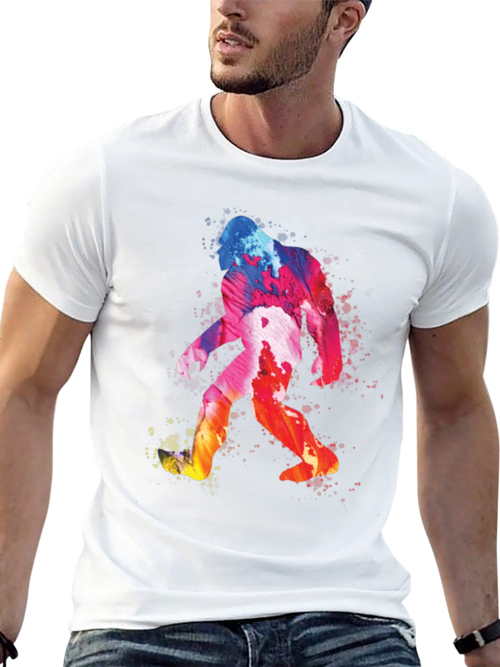 Camiseta Negra con Diseño de Bigfoot Acuarela