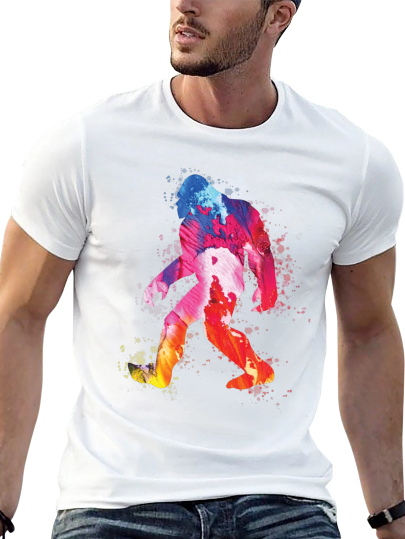 Camiseta Negra con Diseño de Bigfoot Acuarela