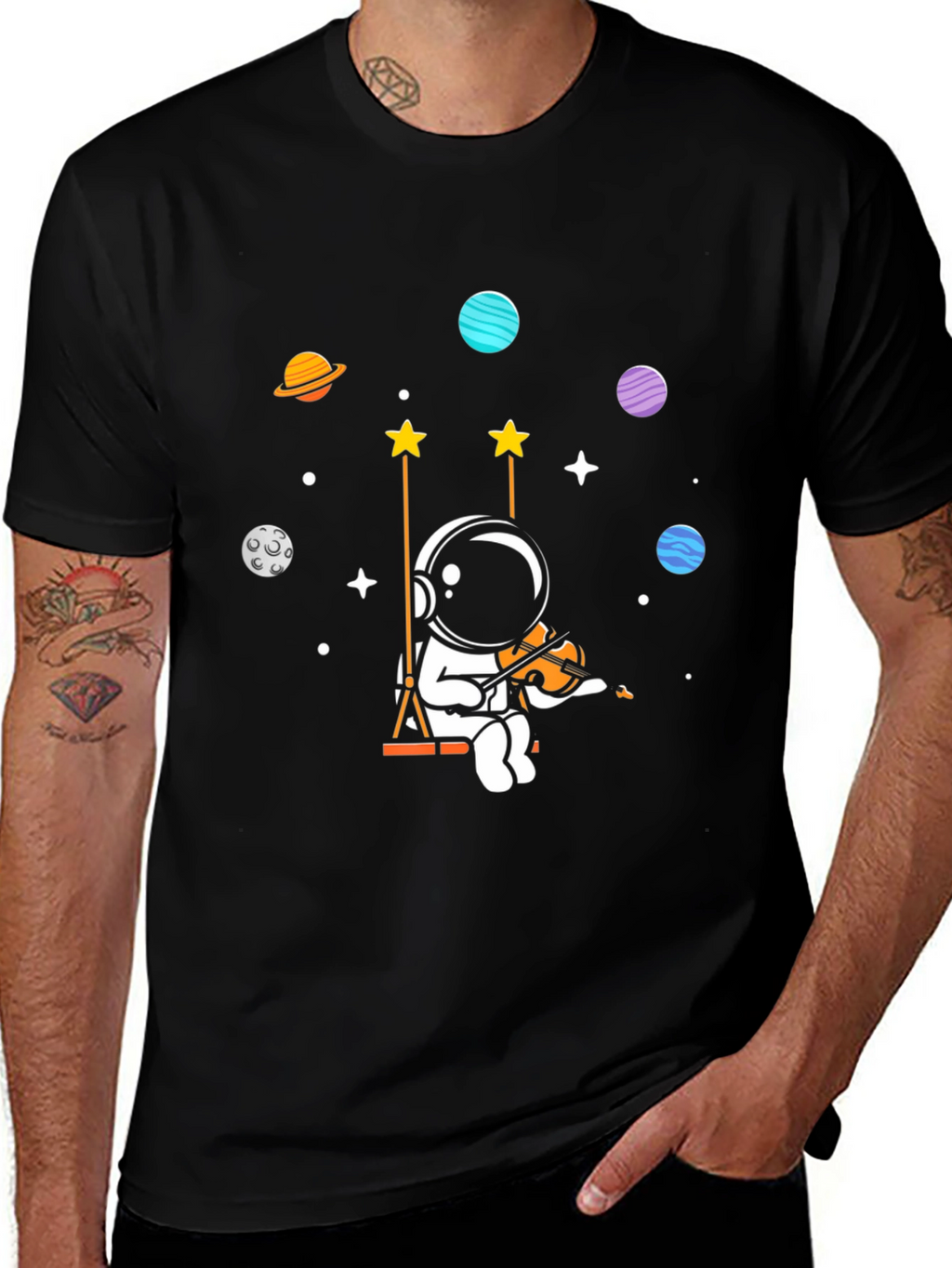 Camiseta Negra Astronauta Músico