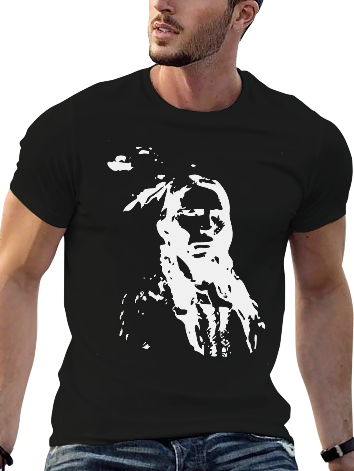 Camiseta Hombre Negra con Diseño Indígena