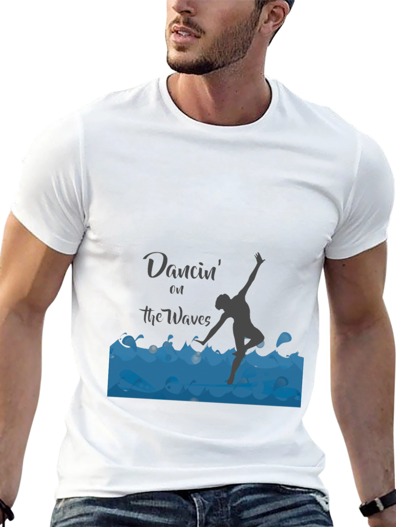 Camiseta Negra Bailando en las Olas - Diseño Único