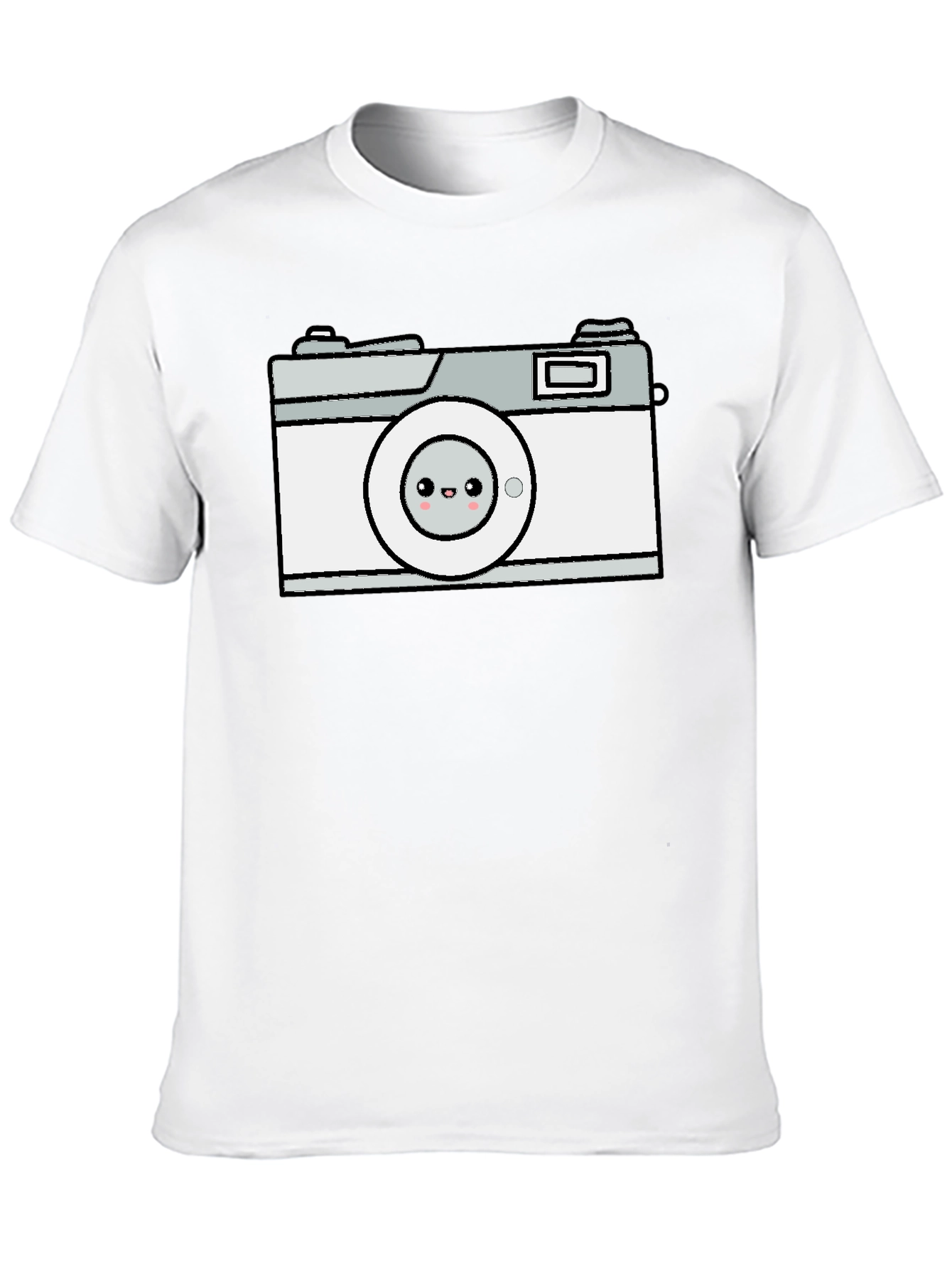 Camiseta Negra con Diseño de Cámara Kawaii