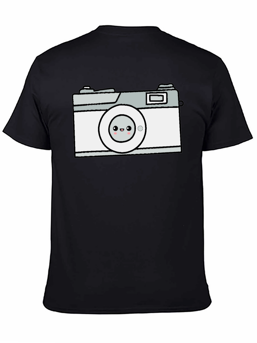 Camiseta Negra con Diseño de Cámara Kawaii