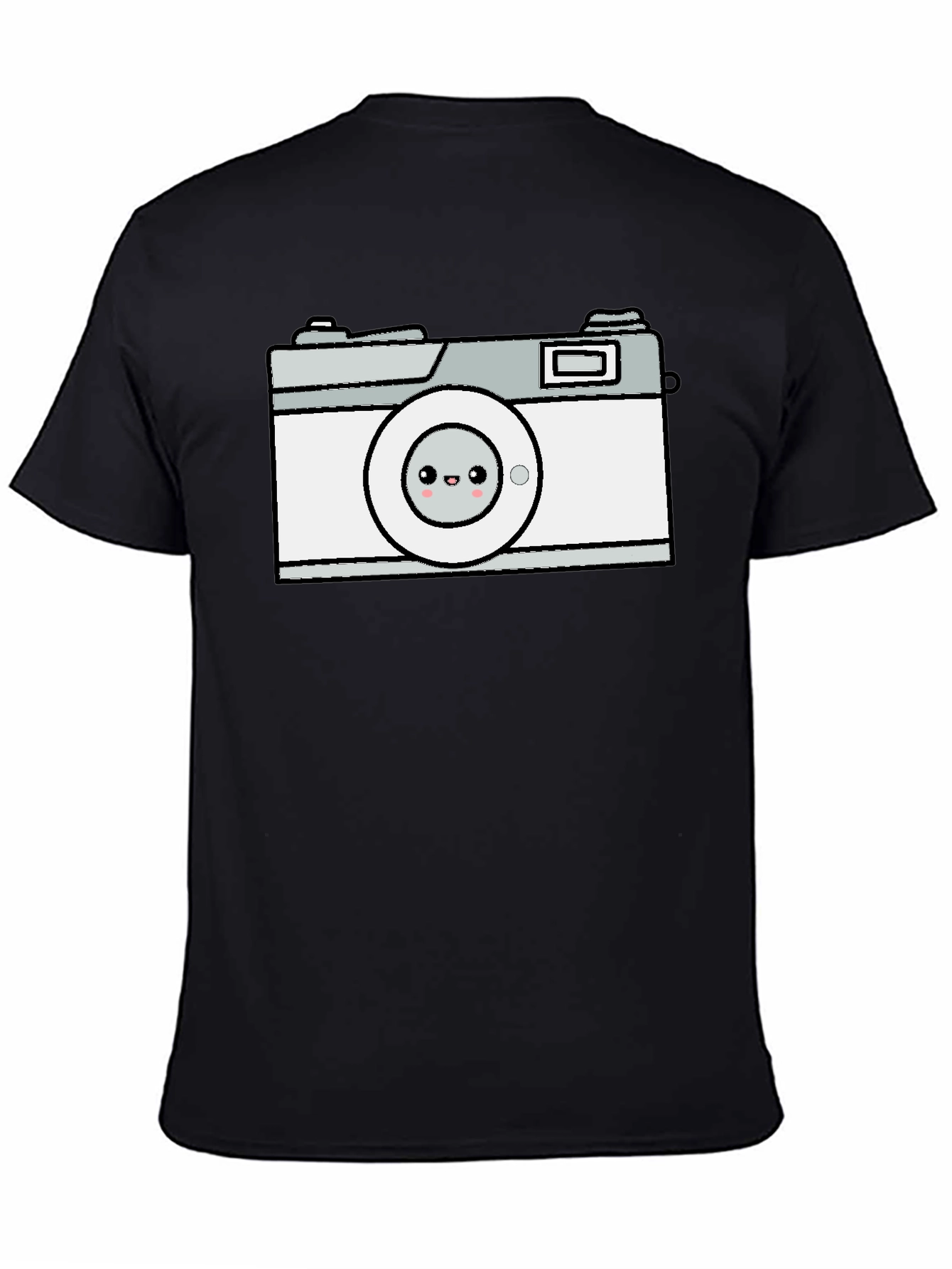 Camiseta Negra con Diseño de Cámara Kawaii