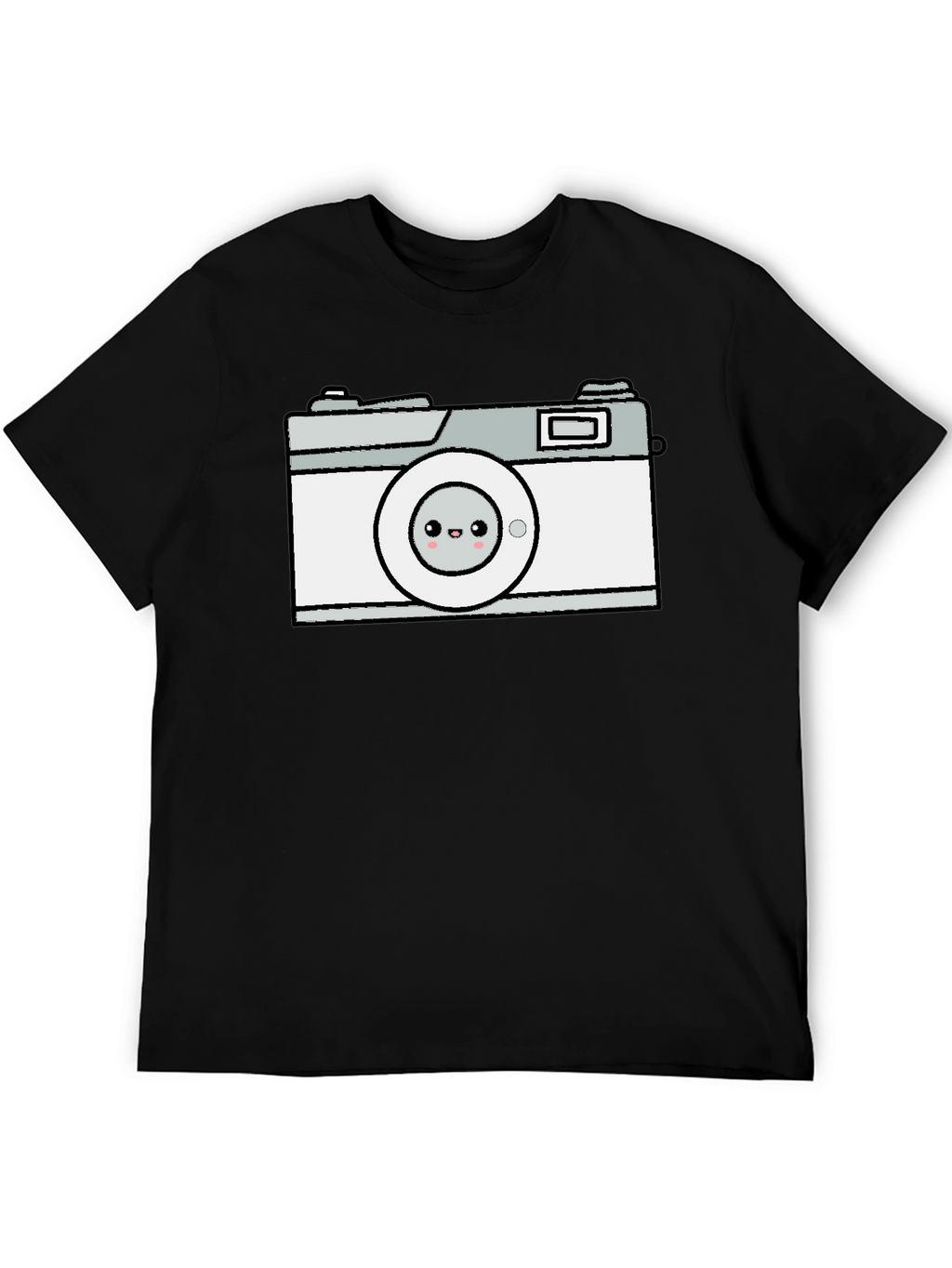 Camiseta Negra con Diseño de Cámara Kawaii