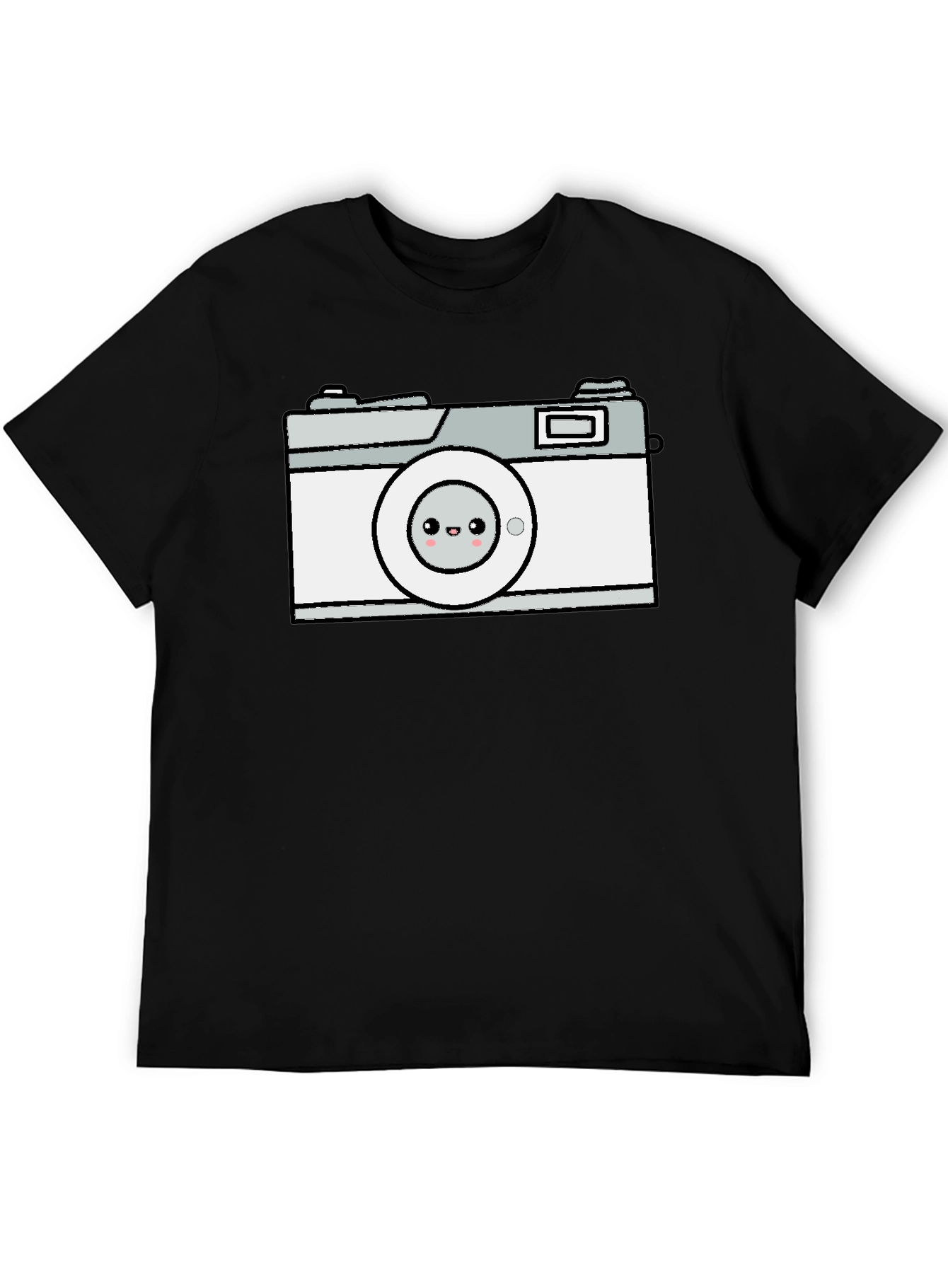 Camiseta Negra con Diseño de Cámara Kawaii